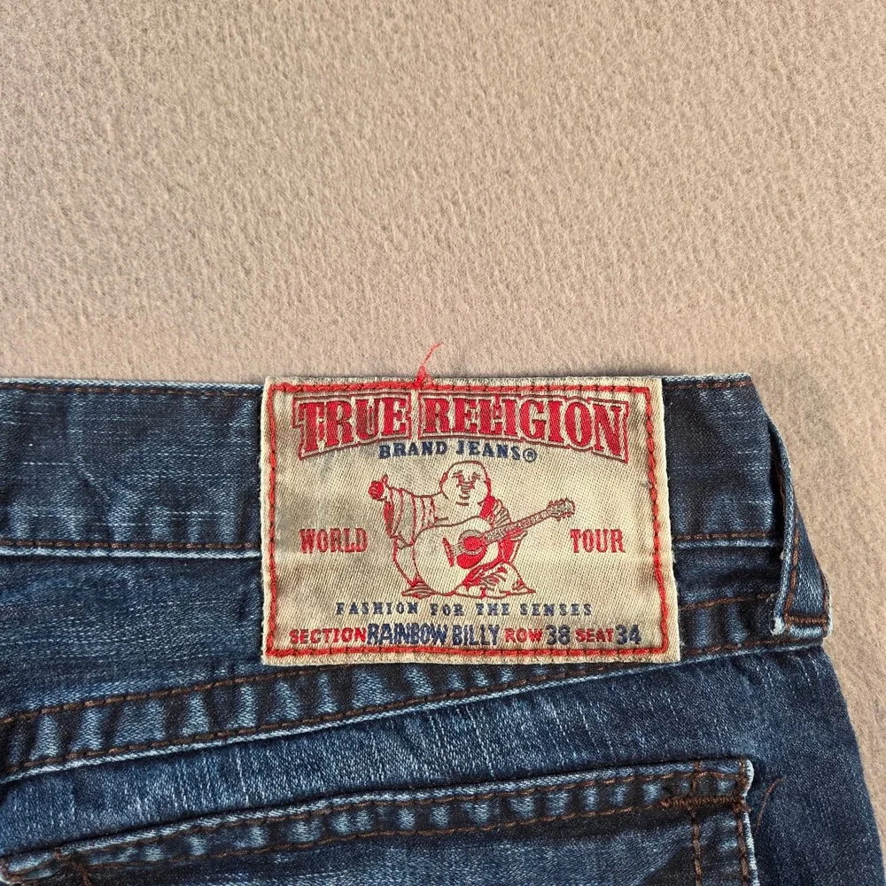 True Religion Jeans Mens 38 Rainbow Billy Dark Wash Denim Bootcut Baggy Wide Leg